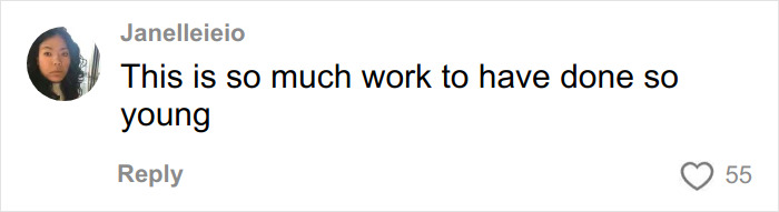 User comment saying this is so much work to have done so young, reacting to Jennifer Lawrence plastic surgery plans viral video.