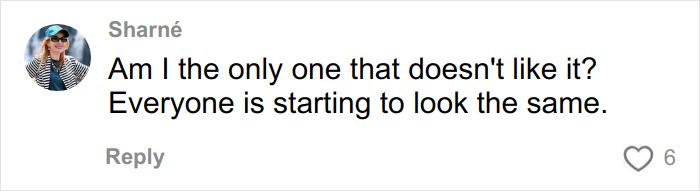 Comment expressing concern about people starting to look the same amid discussions on Jennifer Lawrence plastic surgery plans.