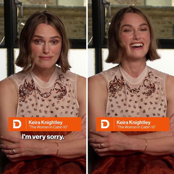 Keira Knightley with short hair and embellished top, showing mixed expressions amid trans activists boycott discussion.