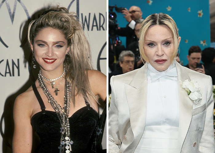 Side-by-side images of a female star showcasing jaw-dropping transformations and how stars barely look like themselves.