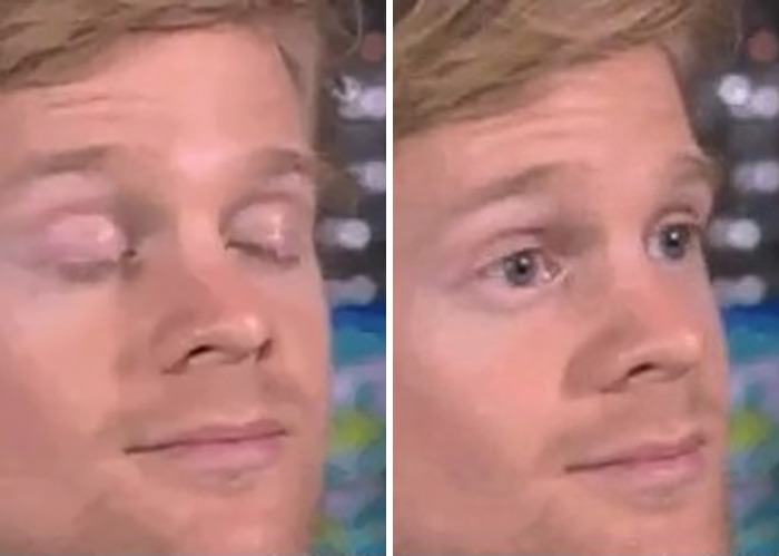 Close-up of the man behind blinking guy GIF with eyes closed and open, showing his subtle facial expressions.