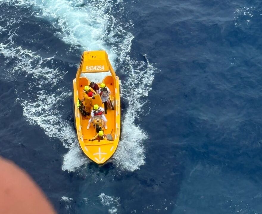Rescue team on a small boat in the ocean responding to a girl&rsquo;s terrifying plunge from a Disney cruise ship.