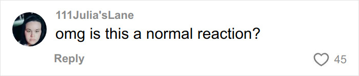 Screenshot of a TikTok comment asking if a reaction to a hair transplant recovery looks normal, sparking laughs online.