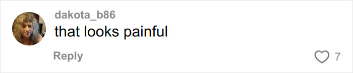 A TikTok comment reading that looks painful in response to a hair transplant recovery post.