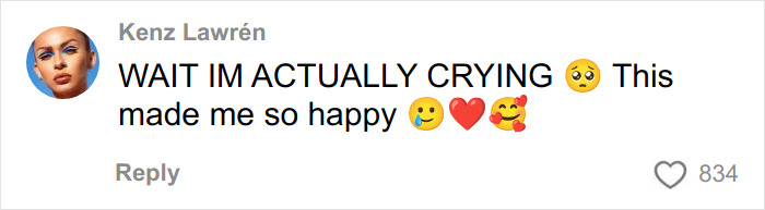 Comment from Kenz Lawr&eacute;n expressing happiness and crying emojis, related to Missouri&rsquo;s first male homecoming queen viral win.
