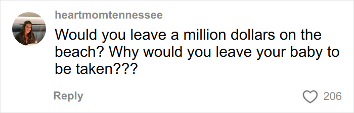 Comment asking why a mom would leave her 6-month-old baby alone on the beach, sparking major twist discussion online.