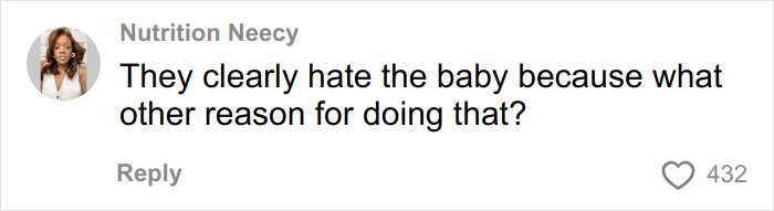 Comment from Nutrition Neezy questioning the reason behind leaving a 6-month-old baby alone on the beach.