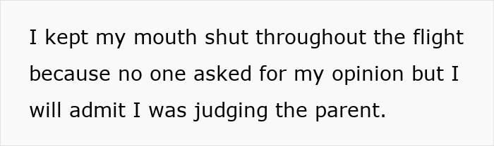 Alt text: Text about passenger judging mom during toddler meltdown on flight, criticizing how mom handled the situation.