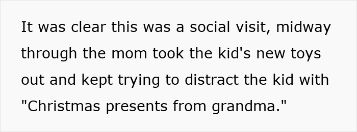 Text excerpt showing a mom trying to distract toddler during an 8-hour meltdown on a social visit.
