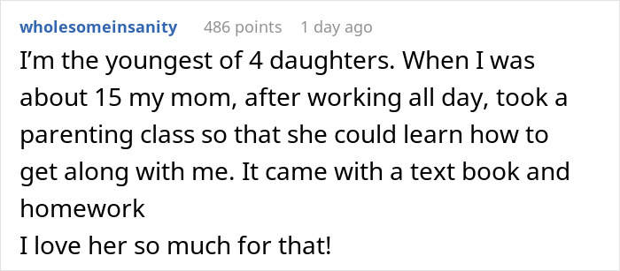Screenshot of a Reddit comment where a user shares a story about their mom admitting favoritism between daughters.