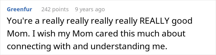 Screenshot of an online comment where a user praises a mom for showing care despite admitting she likes one daughter more.