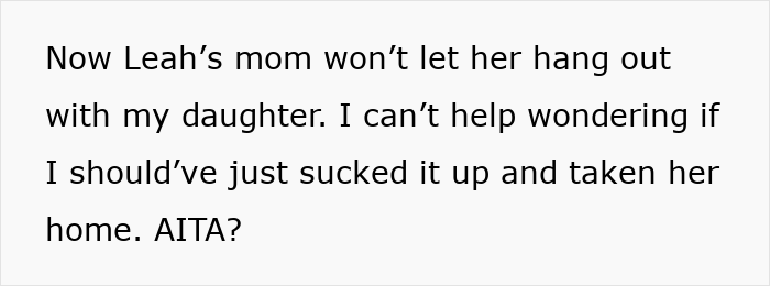 Text about a 12-year-old ruining a friend&rsquo;s birthday by demanding to go home, causing drama between the moms.