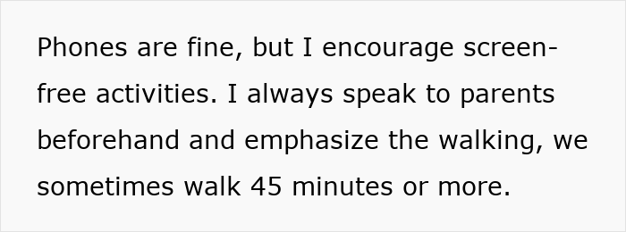 Text excerpt about encouraging screen-free activities and walking for 45 minutes, linked to 12-year-old ruining friend&rsquo;s birthday drama.