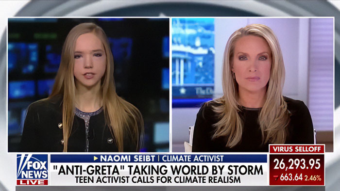 German activist known as Anti Greta Naomi Seibt speaking on Fox News about climate realism in a televised interview.