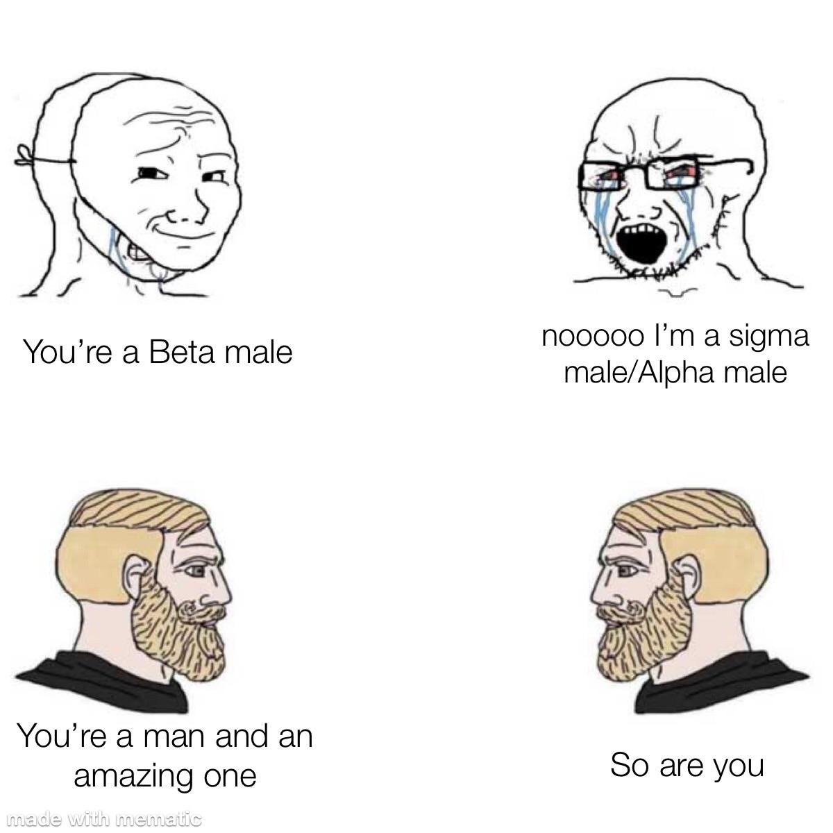 Four illustrated men discussing masculinity, highlighting issues in performative male culture and masculinity crisis.