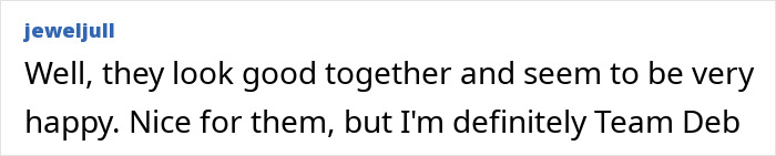 Comment text displayed on a white background discussing a happy couple, related to body language experts decoding Hugh Jackman and Sutton Foster's behavior.