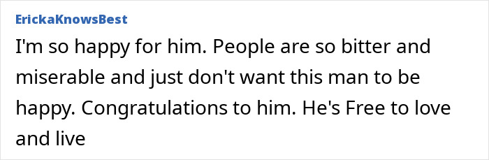 User comment expressing happiness for a man, highlighting body language experts decoding Hugh Jackman and Sutton Foster's behavior.