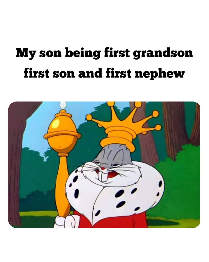 Cartoon Bugs Bunny dressed as a king illustrating the chaos and love involved in parenting and family roles.