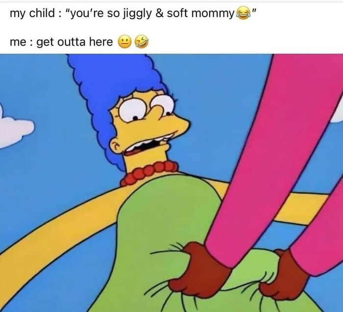 Cartoon mom reacting to child's joke, illustrating the chaos and humor of parenting with love and sleepless moments.