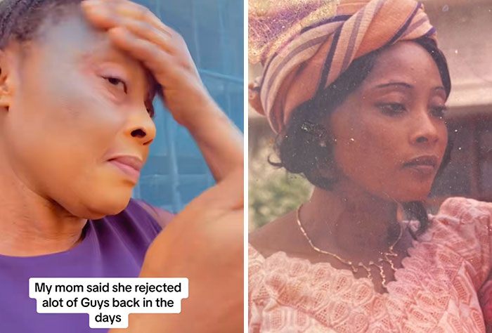 Side-by-side images of a woman reflecting on her past confidence and beauty, highlighting kids realizing parents are cooler and hotter.