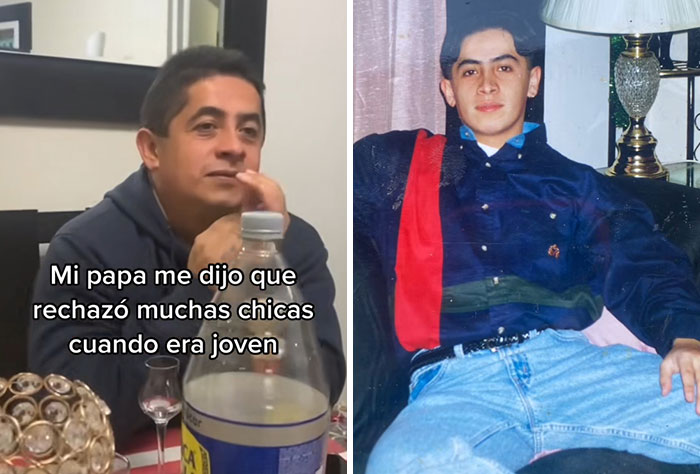 A man sharing a story alongside a vintage photo of a young man, showing kids realizing parents are cooler and hotter.