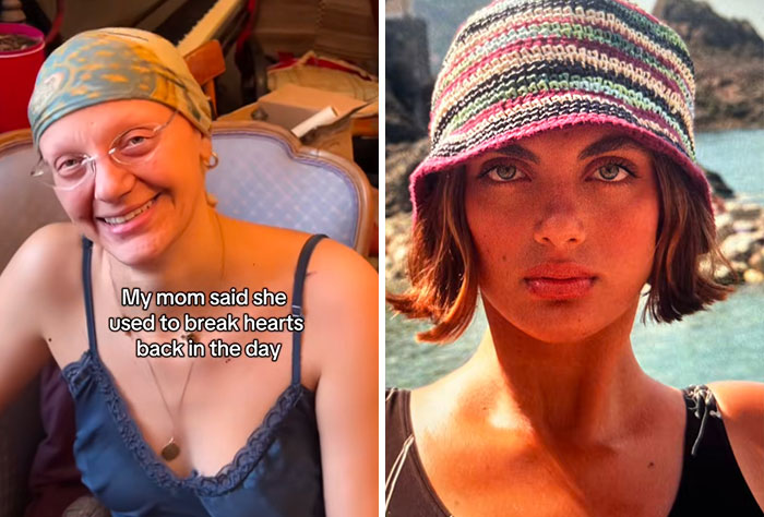 Smiling woman with headscarf sharing a story and a young woman wearing a colorful hat by the water, showcasing cooler and hotter parents.