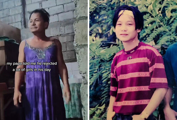 Side-by-side photos of a confident parent and a younger person, highlighting kids realizing their parents are cooler.