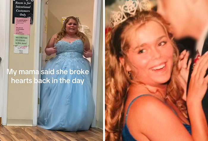 Woman in a blue dress smiling confidently, illustrating kids realizing their parents are cooler and hotter than them.