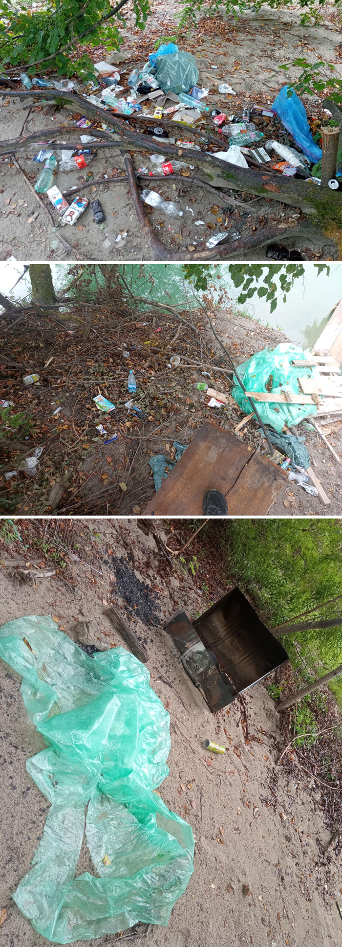 Litter and trash scattered in a natural area showing lack of sensible adults acting responsibly.