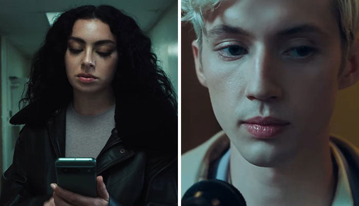 Two people sharing their encounters with celebrities, one using a phone and the other speaking into a microphone.