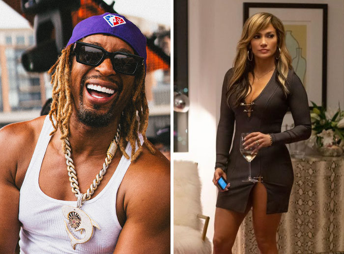 Two celebrities pictured together, showcasing unique style and charisma in a casual and formal setting.