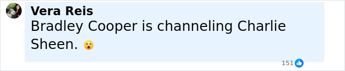 Comment about Bradley Cooper's seemingly new look shared in a social media post with a surprised emoji. Comment about Bradley Cooper's seemingly new look shared in a social media post with a surprised emoji.