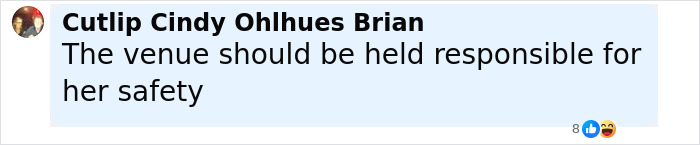 Comment on social media about venue responsibility after woman, 23, loses her life in freak accident at music festival.