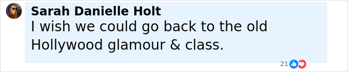 Comment by Sarah Danielle Holt expressing a wish to return to old Hollywood glamour and class related to Dakota Johnson's see-through outfits.