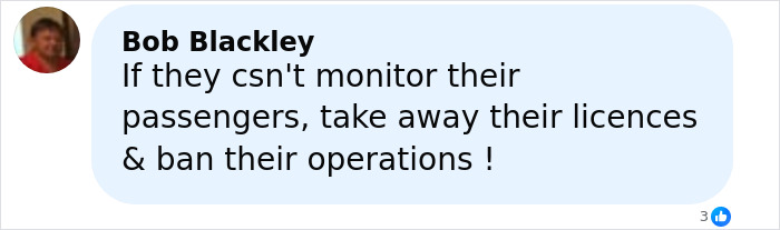 Comment from Bob Blackley expressing concern about passenger monitoring and calling for cruise ship license bans.