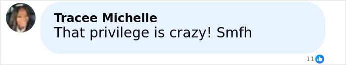 Comment from Tracee Michelle expressing outrage over privilege in the Laken Snelling baby case reaction.