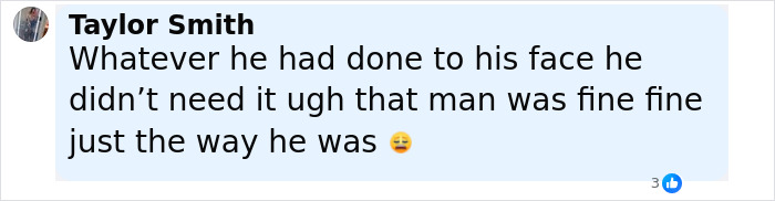 Facebook comment by Taylor Smith reacting to Bradley Cooper’s seemingly new look, mentioning plastic surgeons’ views. Facebook comment by Taylor Smith reacting to Bradley Cooper’s seemingly new look, mentioning plastic surgeons’ views.