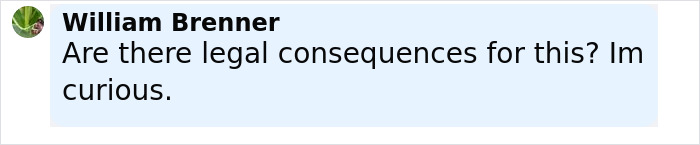 Screenshot of a comment by William Brenner asking about legal consequences related to coroner exposing mom for influencing chemo refusal. Screenshot of a comment by William Brenner asking about legal consequences related to coroner exposing mom for influencing chemo refusal.