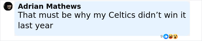 A social media comment by Adrian Mathews expressing frustration about the Celtics' performance linked to NBA gambling scandal.