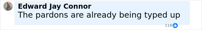 Comment by Edward Jay Connor stating the pardons are already being typed, related to NBA gambling scandal details.