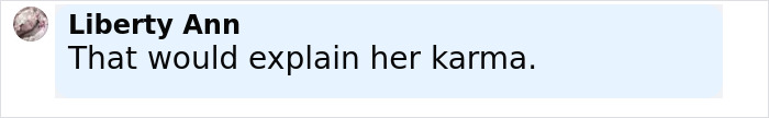 Comment by Liberty Ann stating that "That would explain her karma" in a social media post about Jennifer Lopez's ex-husband cheating accusations.