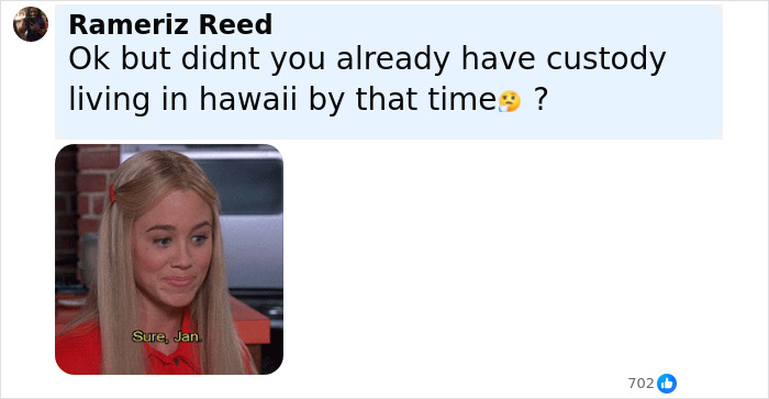 Screenshot of a social media comment discussing custody, paired with a meme, referencing Kevin Federline and Britney Spears. Screenshot of a social media comment discussing custody, paired with a meme, referencing Kevin Federline and Britney Spears.