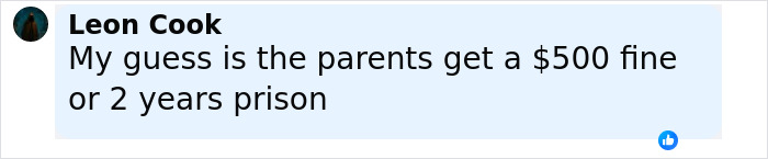 Comment from Leon Cook guessing parents face a $500 fine or 2 years prison related to grounded teen missing 27 years case.