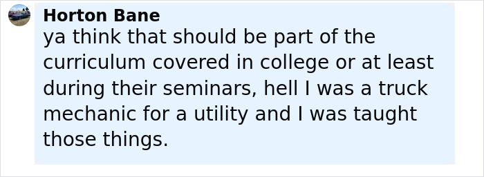 Comment by Horton Bane discussing the inclusion of certain topics in college curricula and seminars.