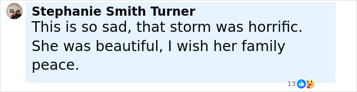 Comment by Stephanie Smith Turner expressing sorrow over a woman's tragic death at a music festival.