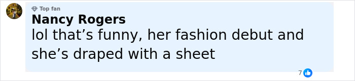 Comment by Nancy Rogers reacting humorously to Meghan Markle's Paris fashion week appearance, mentioning her fashion debut.