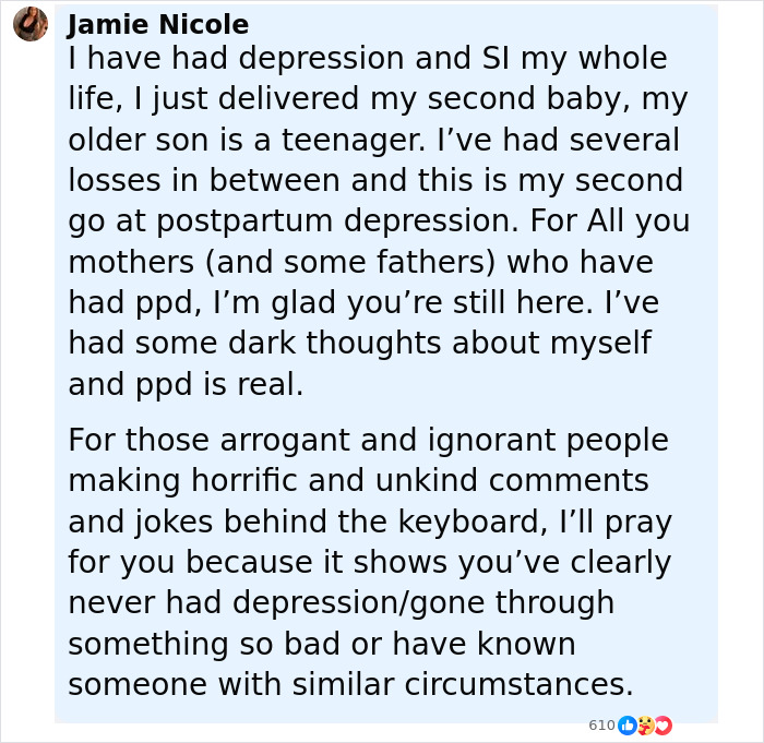 Text post from Disney superfan sharing struggles with depression, postpartum depression, and mental health challenges.