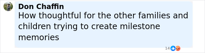 Comment from Don Chaffin expressing sympathy for families creating milestone memories, related to sounds so sus Disney superfans.