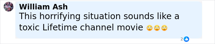 Comment text from William Ash reacting to a story about a woman missing for 27 years, comparing it to a Lifetime channel movie.