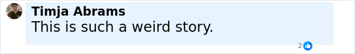 Comment by Timja Abrams saying this is such a weird story on a social media platform.